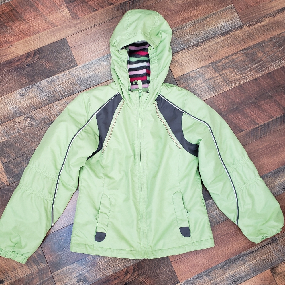 London Fog Light Green Fleece Lined Rain Jacket, Size Medium (10-12)